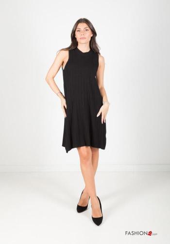 Vestido Sin Mangas con plisado por la rodilla  Negro