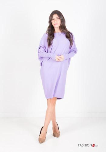  long sleeve crew neck knee-length Dress  Lilac
