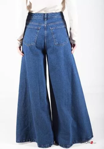  Jeans en Coton taille haute wide leg avec poches 
