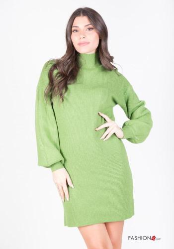  Ribbed knee-length long sleeve Dress Rollneck Celadon