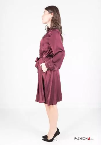  long sleeve knee-length satin Dress with sash