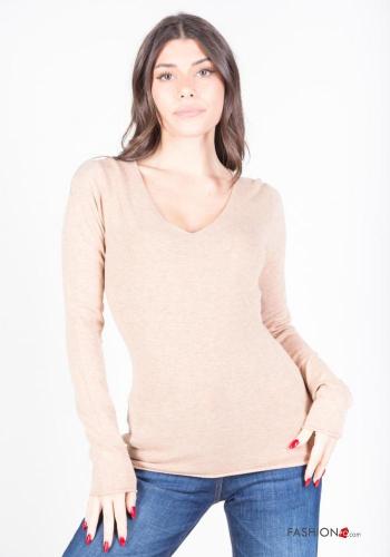  Maglione scollo a V  Cammello