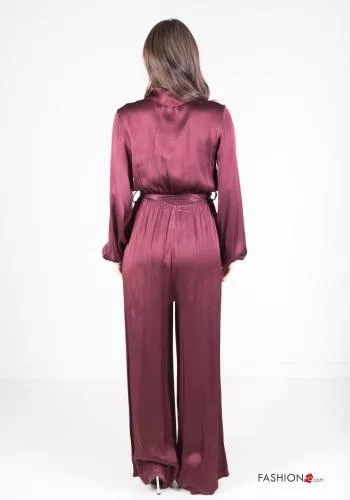  satin Jumpsuit with buttons with sash with pockets