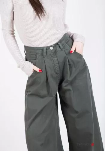  Jeans in Cotone vita alta wide leg con tasche 