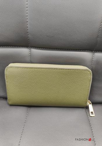  Genuine Leather Wallet with zip Military green