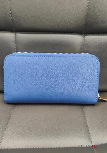  Genuine Leather Wallet with zip Blue