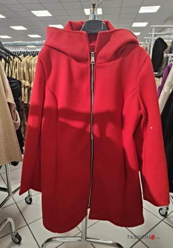  Abrigo con cremallera con capucha con bolsillos  Rojo