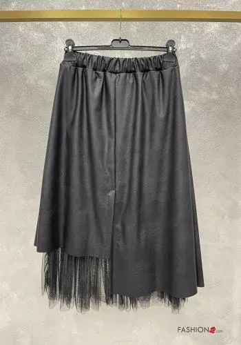 faux leather asymmetrical tulle Skirt with elastic