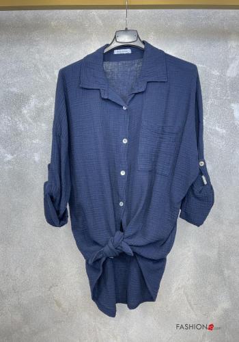  Cotton Shirt with pockets Navy blue