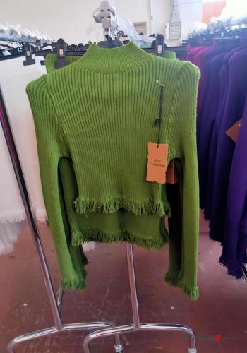  Ribbed Co-ord with fringe Olive green-yellow