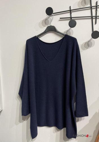  Jersey extra grande con cuello en v  azul de Prusia