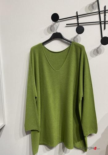  Jersey extra grande con cuello en v  Verde oliva-amarillo
