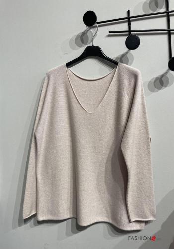  Jersey extra grande con cuello en v  Beige