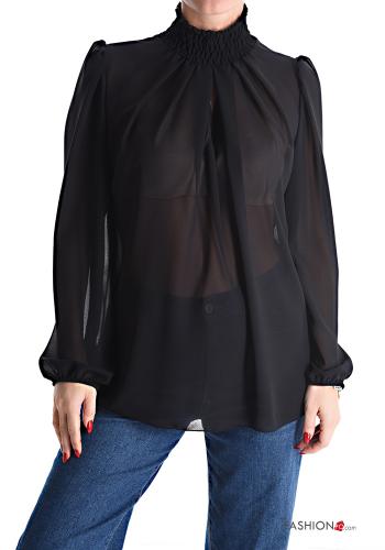  ballonärmel Bluse Rollkragen- Schwarz
