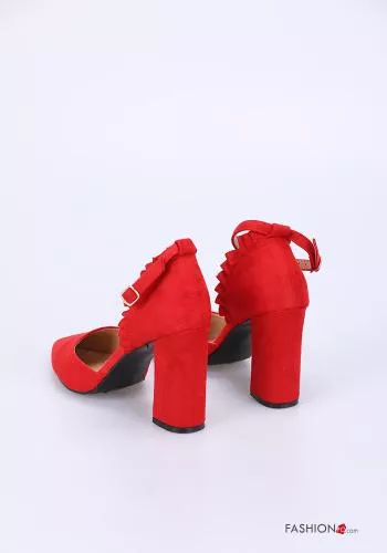  Sapatos de salto camurça regulável com folhos com pulseira 