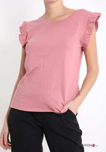 12-piece pack ruffle sleeve Cotton T-shirt 