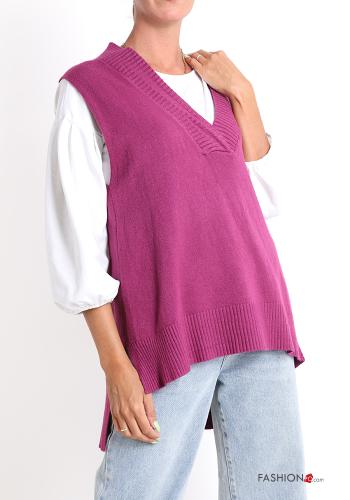  sleeveless Sweater with v-neck Red-violet