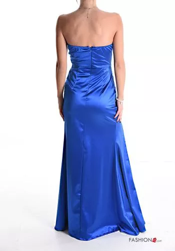  satin long Dress with cups with split with zip