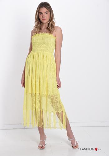  lace trim Dress with flounces with fringe Yellow