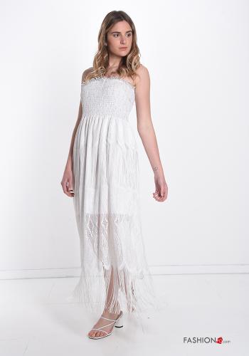  lace trim Dress with flounces with fringe White