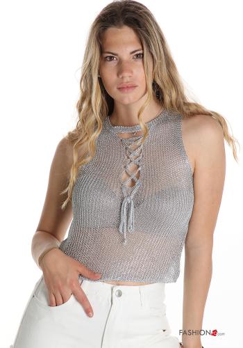  Top lurex con fiocco  Grigio chiaro