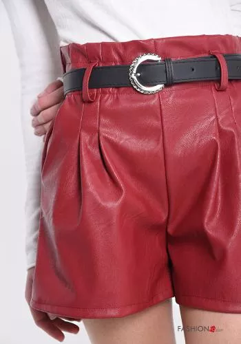  faux leather Shorts with belt with pockets