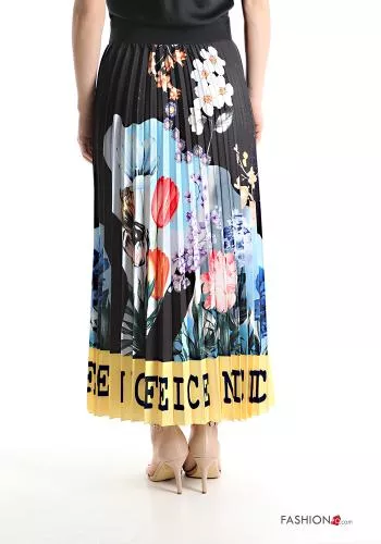  Patterned pleated Longuette Skirt with elastic