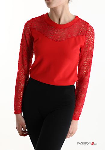  lace Long sleeved top  Red
