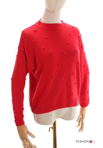  Maglione in Misto Cashmere girocollo  Rosso