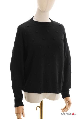  Maglione in Misto Cashmere girocollo  Nero