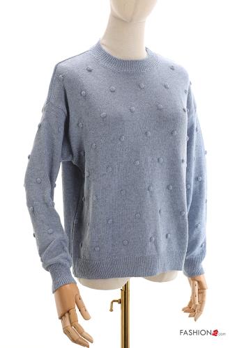  Maglione in Misto Cashmere girocollo  Celeste