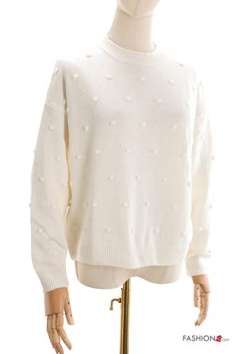  Maglione in Misto Cashmere girocollo  Bianco