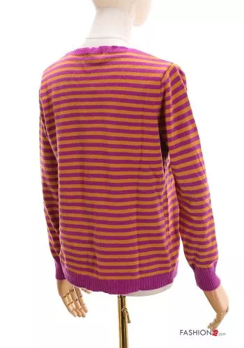  Striped Cashmere Blend Cardigan with buttons with v-neck