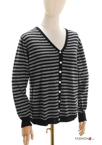  Striped Cashmere Blend Cardigan with buttons with v-neck Grey