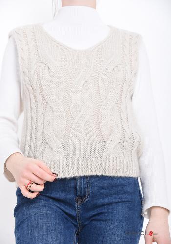  Strickpullover aus Mohair mit V-Ausschnitt Beige