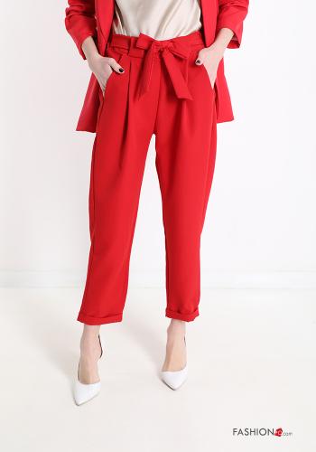  Pantalons avec poches avec noeud  Rouge