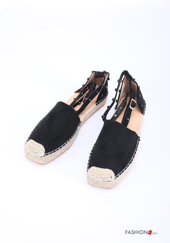  adjustable Espadrilles with studs with strap Black