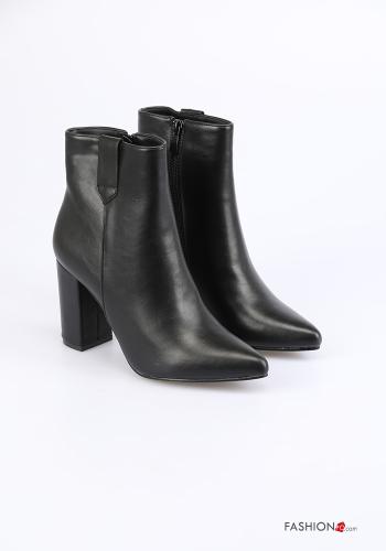 Zapatos de tacón alto imitación de cuero con cremallera  Negro