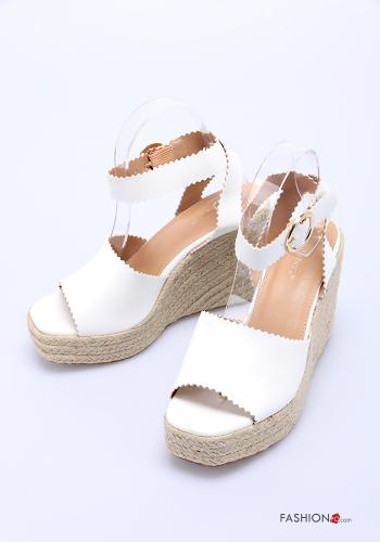  Zapatos de tacón alto imitación de cuero Cuña con correa  Blanco