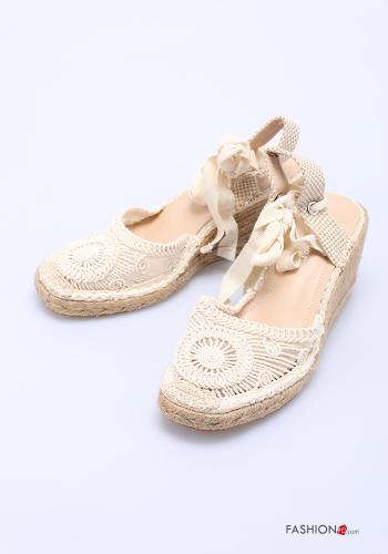  Embroidered Wedge Espadrilles with bow