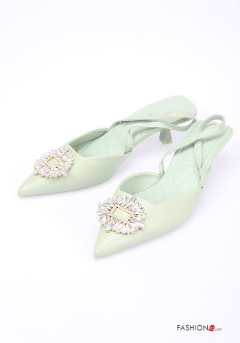  Zapatos de tacón alto imitación de cuero con brillantes  Verde