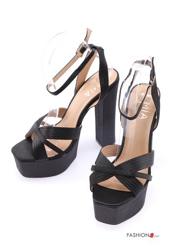  Scarpe con tacco open toe raso con plateau con cinturino  Nero
