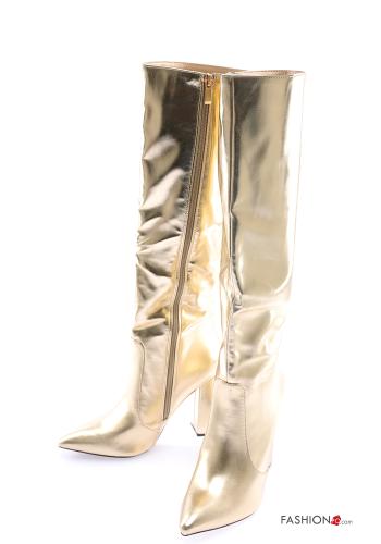  Scarpe con tacco metallizzato ecopelle a punta con zip  Oro