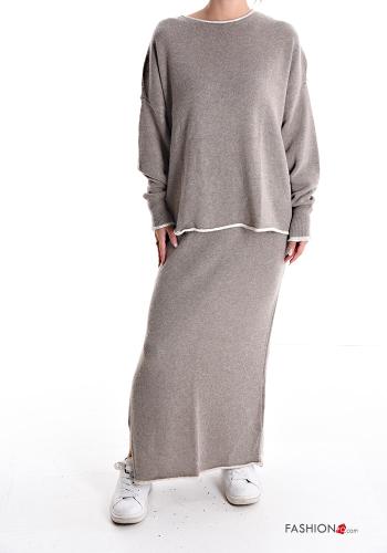  oversized Cashmere Blend Co-ord with split Mud Brown