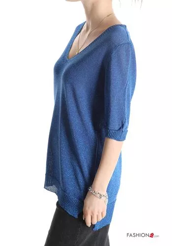  lurex short sleeve Sweater with v-neck