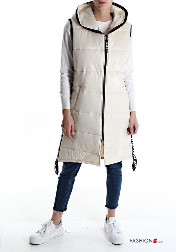  Gilet with pockets with hood with zip Beige