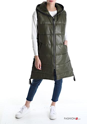  Gilet with pockets with hood with zip Military green