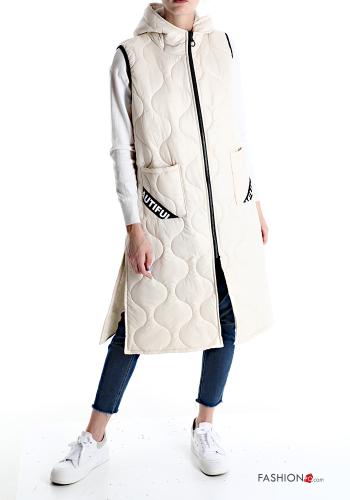  Gilet with pockets with hood with zip Beige