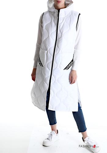  Gilet with pockets with hood with zip White