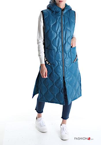  Gilet with pockets with hood with zip Steel blue